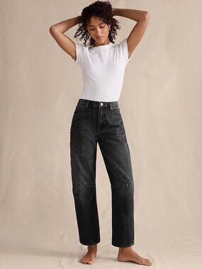 NWT! Banana Republic Mid Rise Barrel Ankle Splatter Black Jean Size 27 (#825213)